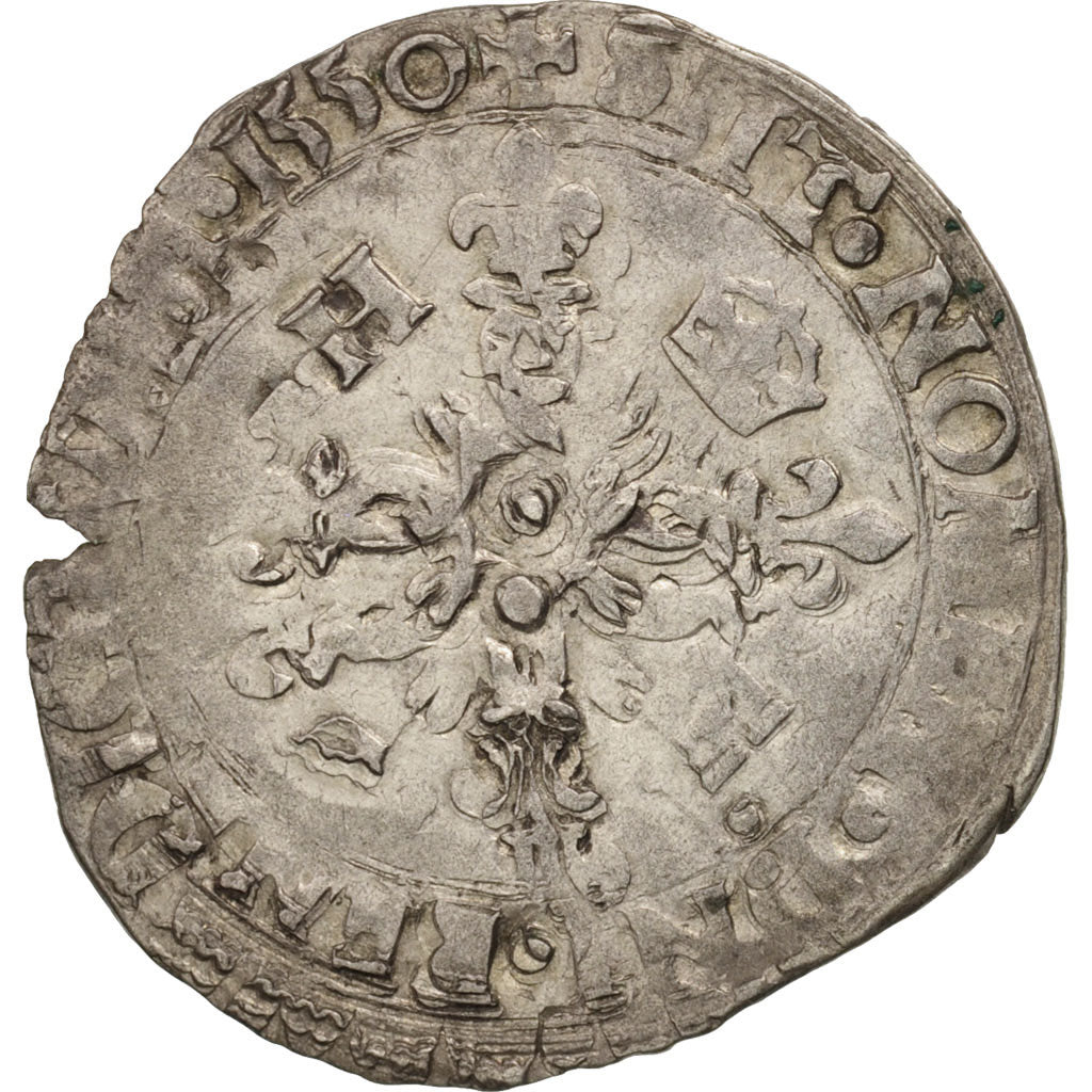 France, Douzain aux croissants, 1550, La Rochelle, TB+, Billon, Sombart:4380