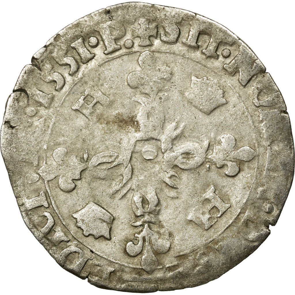 Monnaie, France, Douzain aux croissants, 1551, Cremieu, TB+, Billon