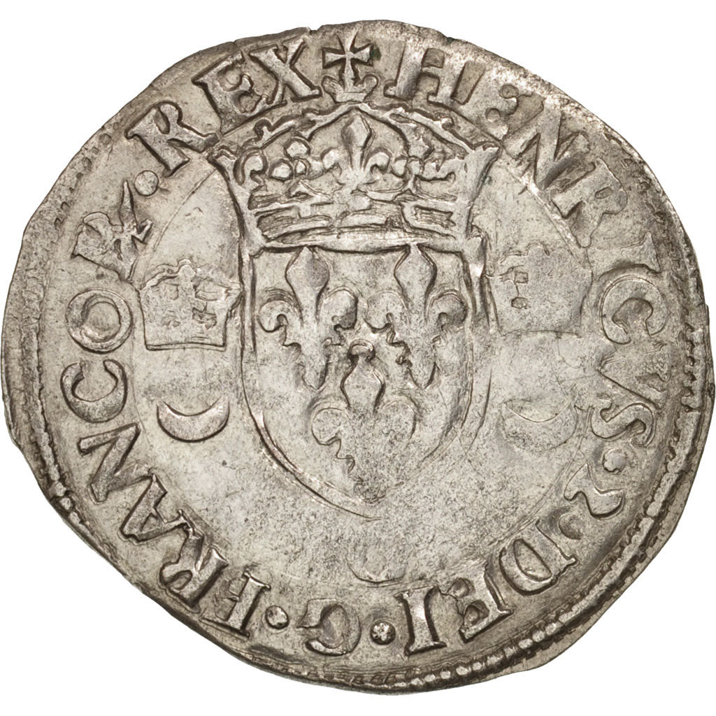 France, Douzain aux croissants, 1550, Poitiers, VF(30-35), Billon, Sombart:4380
