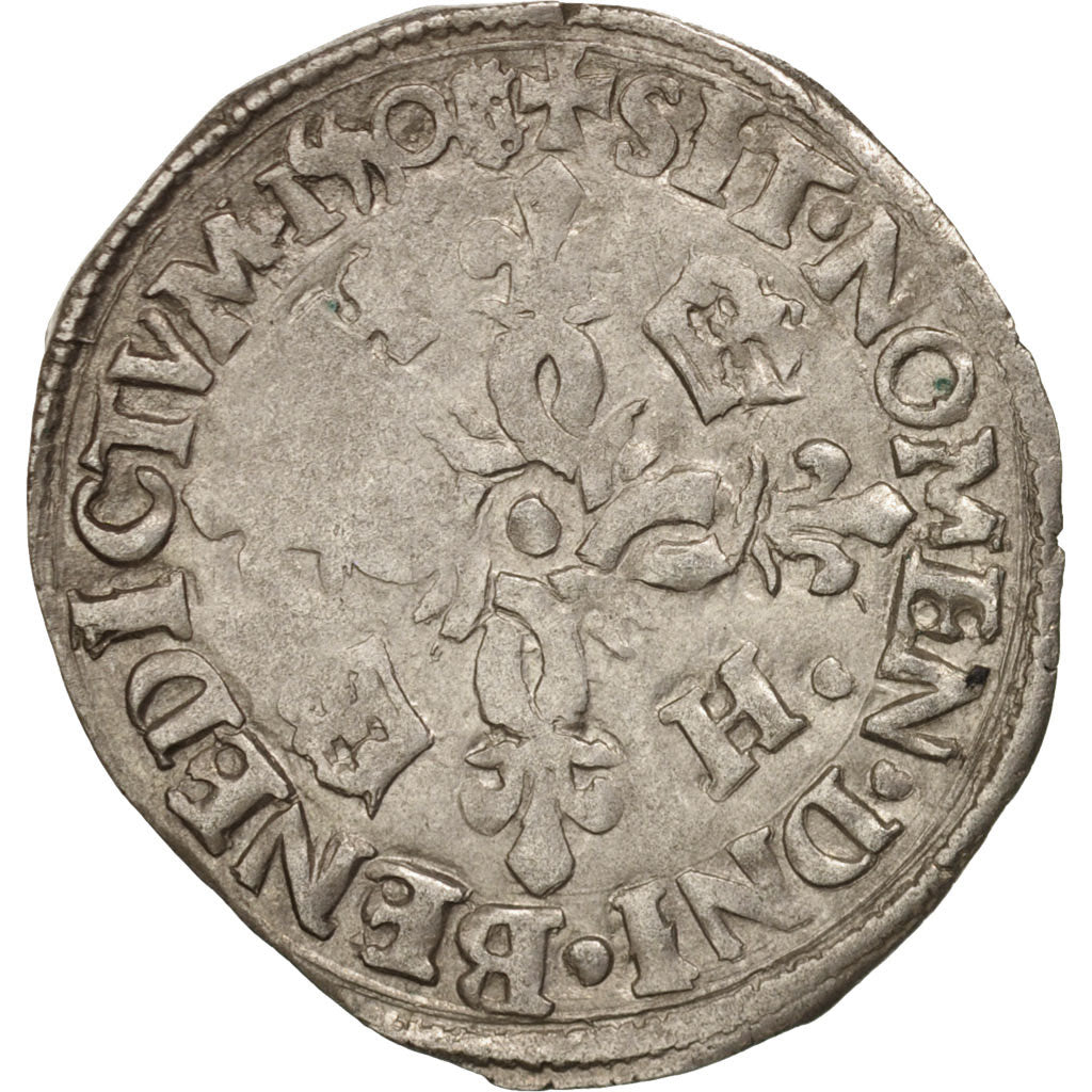 France, Douzain aux croissants, 1550, Poitiers, VF(30-35), Billon, Sombart:4380