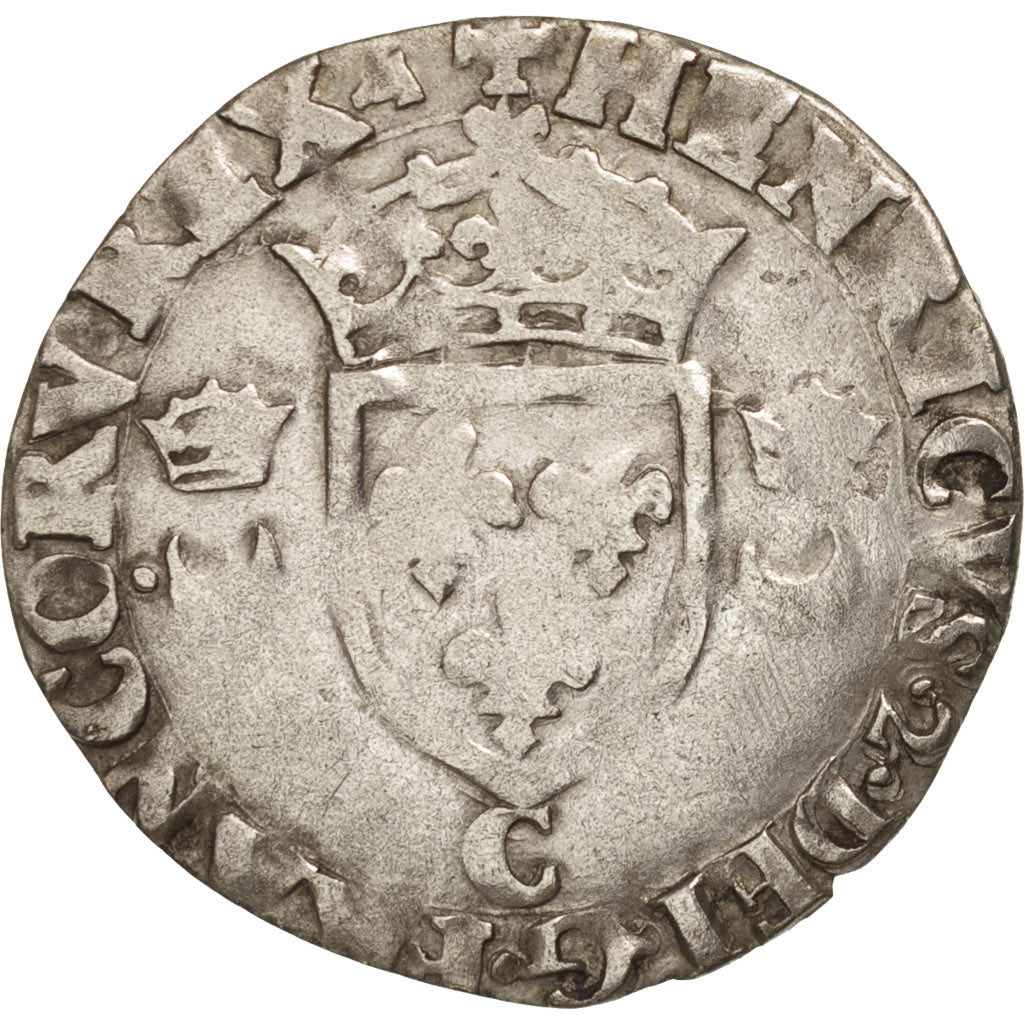France, Douzain aux croissants, 1551, Saint Lô, VF(20-25), Billon, Sombart:4380