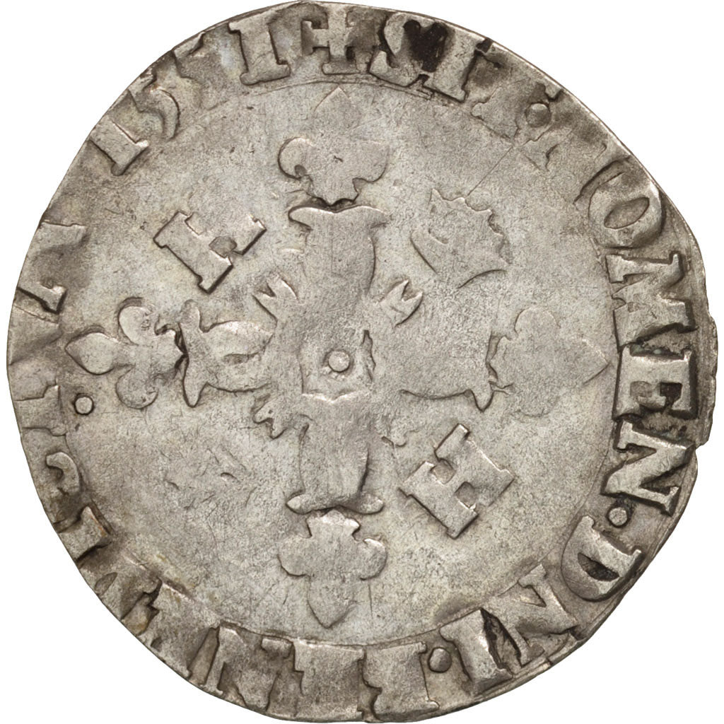 France, Douzain aux croissants, 1551, Saint Lô, VF(20-25), Billon, Sombart:4380