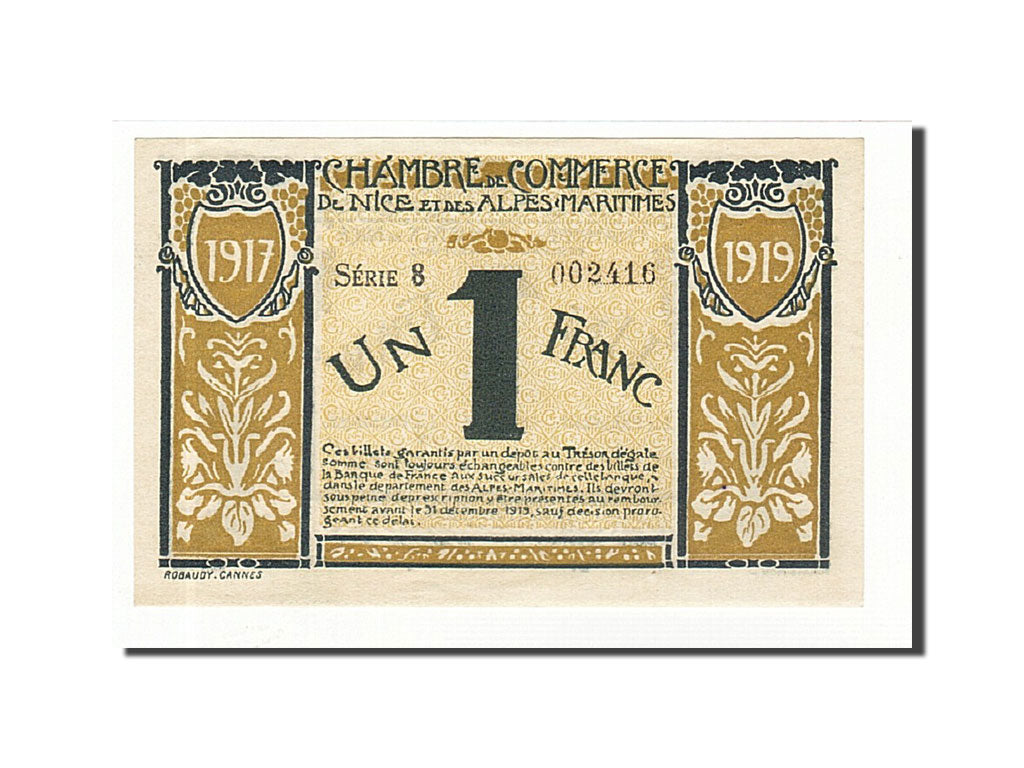 Billete, 1 Franc, Pirot:91-5, 1917, Francia, SC, Nice