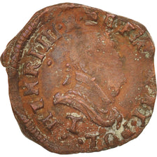 France, Henri III, Double Tournois, 1588, Nantes, VF(20-25), Copper,Sombart:4062