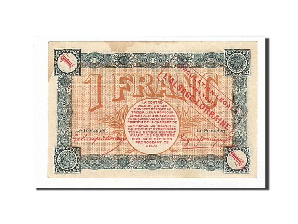 France, Belfort, 1 Franc, 1918, AU(55-58), Pirot:23-44