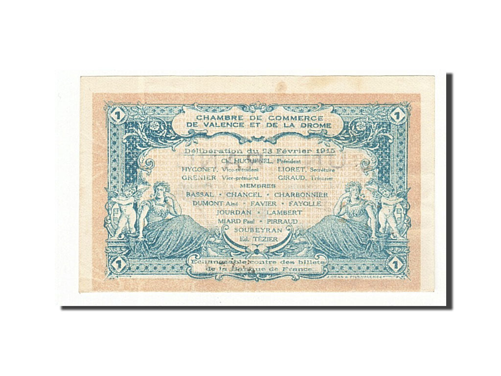 France, Valence, 1 Franc, 1915, AU(55-58), Pirot:127-4