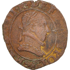 France, Henri III, Double Tournois, 1588, Rennes, VF(20-25), Copper,Sombart:4084
