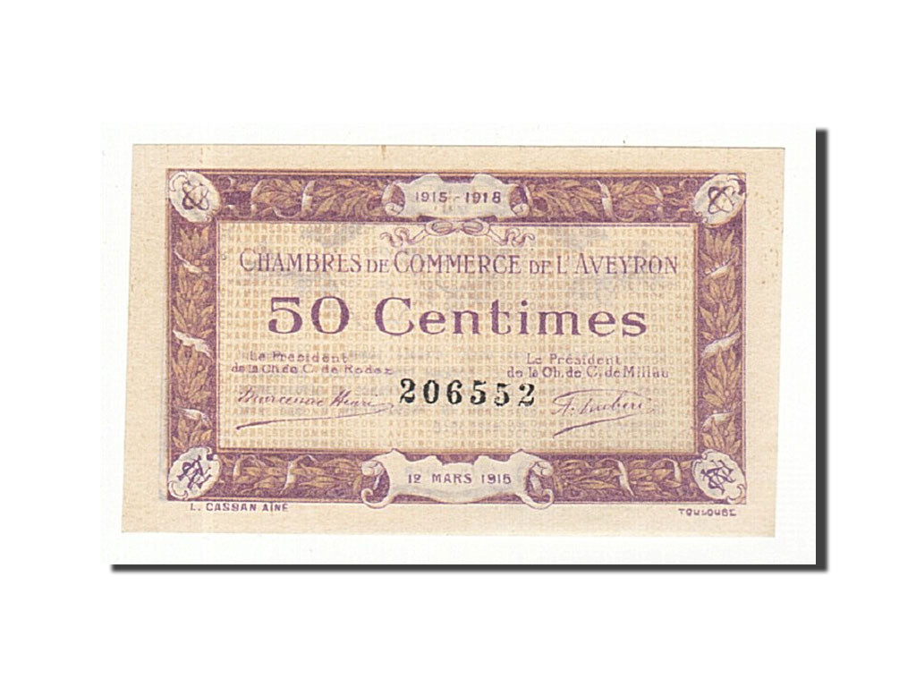 Banknote, Pirot:108-1, 50 Centimes, 1915, France, UNC(65-70), Rodez