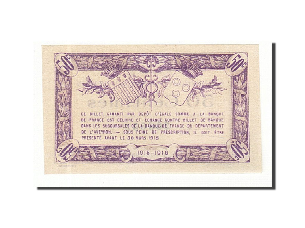 Banknote, Pirot:108-1, 50 Centimes, 1915, France, UNC(65-70), Rodez