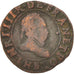 France, Henri III, Double Tournois, 1589, Rouen, VF(20-25), Cuivre, Sombart:4092
