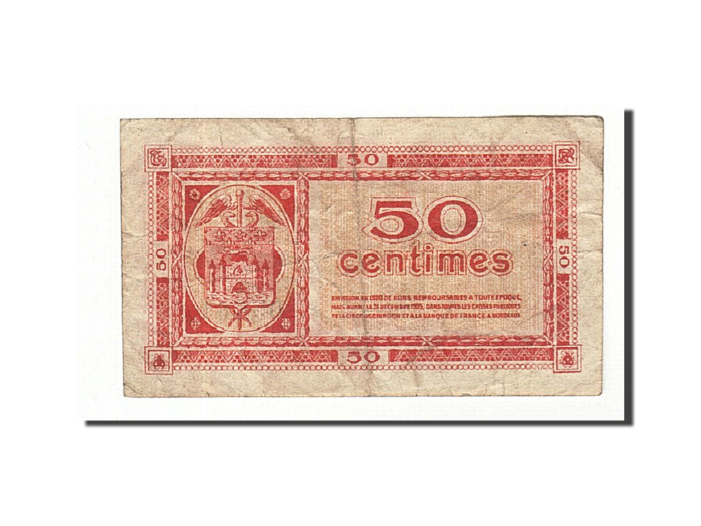 Banknote, Pirot:30-24, 50 Centimes, 1920, France, VF(20-25), Bordeaux
