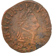 France, Henri III, Double Tournois, 1589, Tours, TB+, Cuivre, Sombart:4104