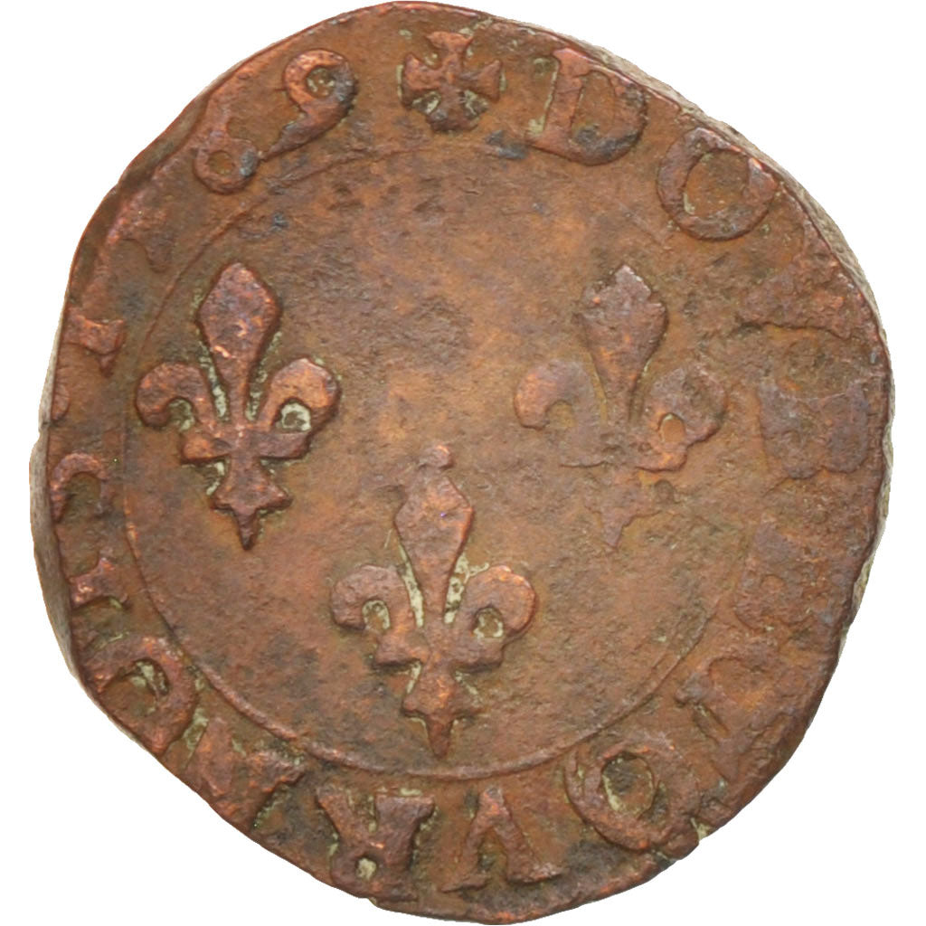 France, Henri III, Double Tournois, 1589, Tours, TB+, Cuivre, Sombart:4104