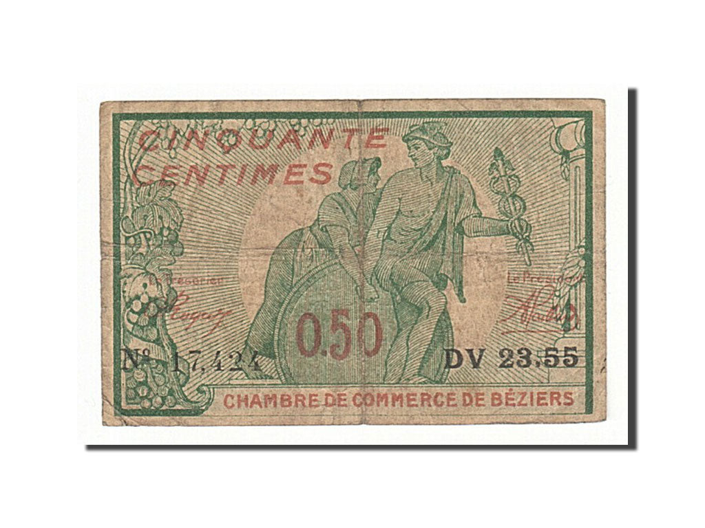 France, Béziers, 50 Centimes, 1916, VF(20-25), Pirot:27-20