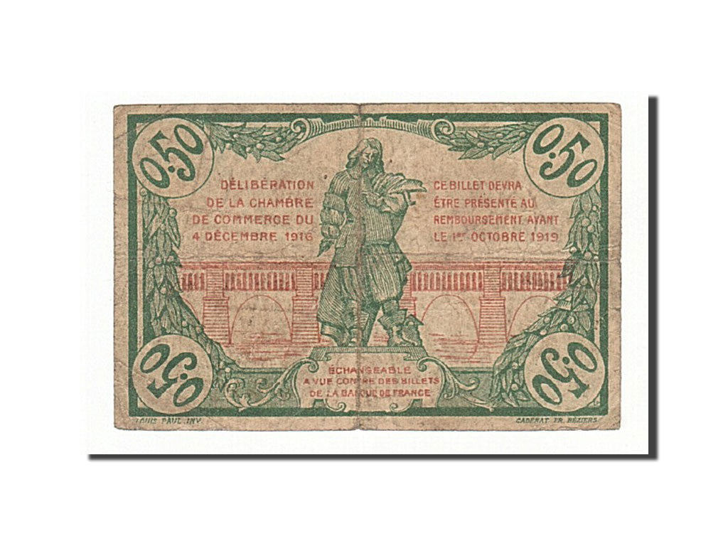 France, Béziers, 50 Centimes, 1916, VF(20-25), Pirot:27-20