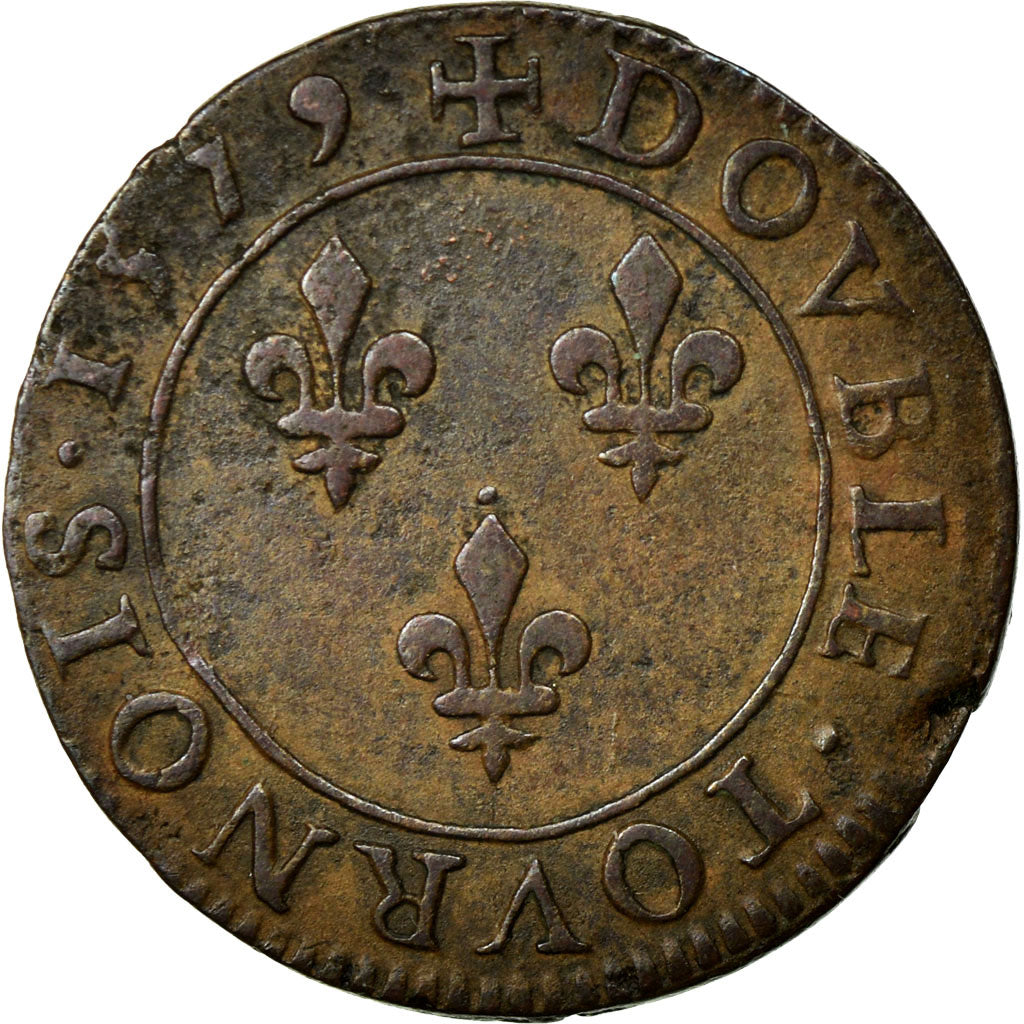 Moneda, Francia, Double Tournois, 1579, Paris, MBC, Cobre, Sombart:4068