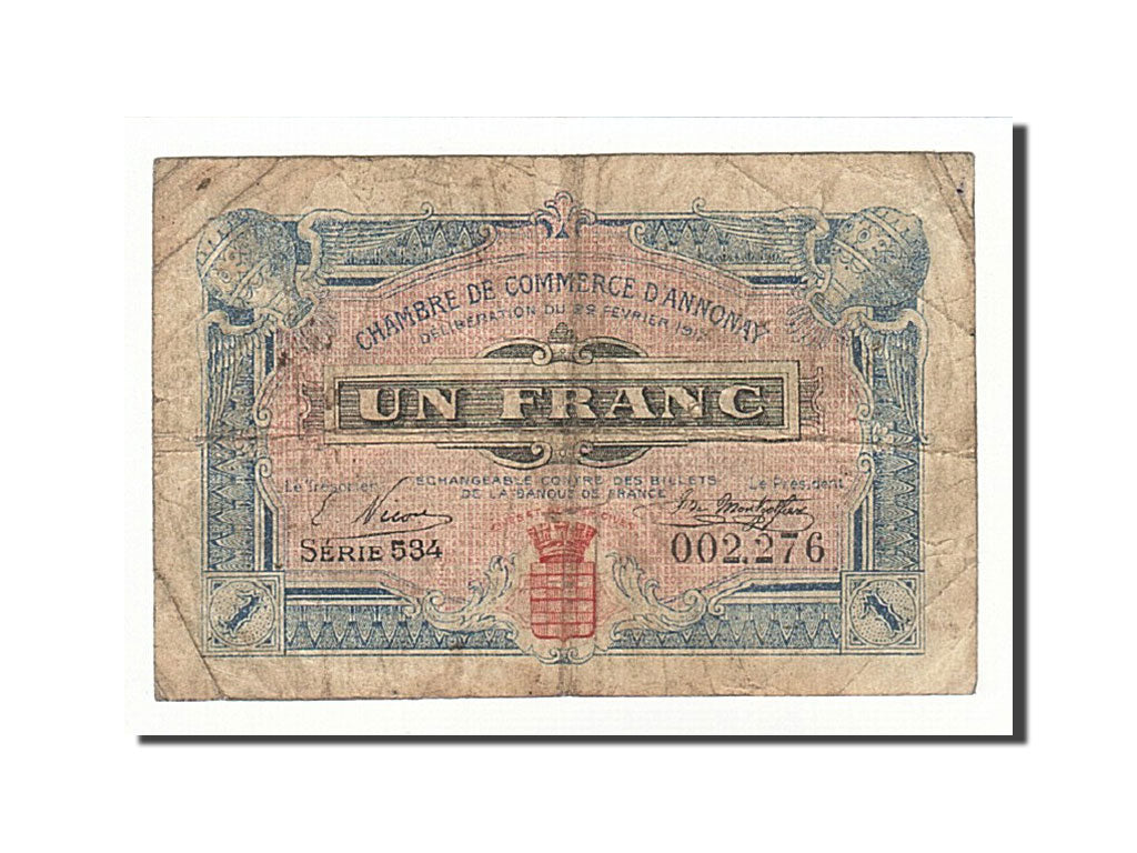 Banknote, Pirot:11-20, 1 Franc, 1917, France, VF(20-25), Annonay