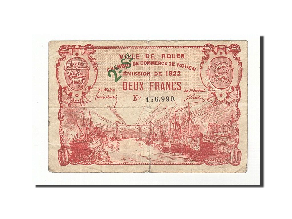 France, Rouen, 2 Francs, 1922, VF(30-35), Pirot:110-69