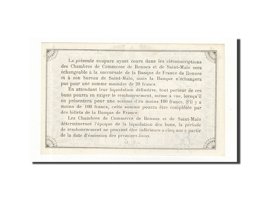 France, Rennes et Saint-Malo, 1 Franc, 1915, UNC(65-70), Pirot:105-9