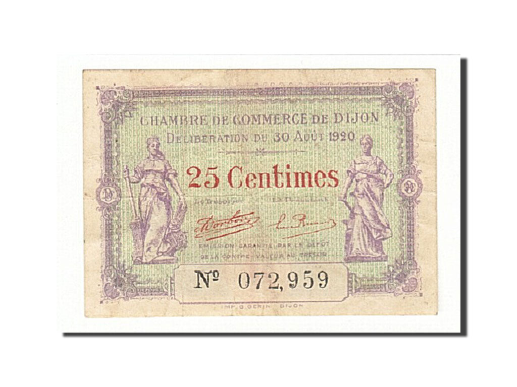France, Dijon, 25 Centimes, 1920, EF(40-45), Pirot:53-23