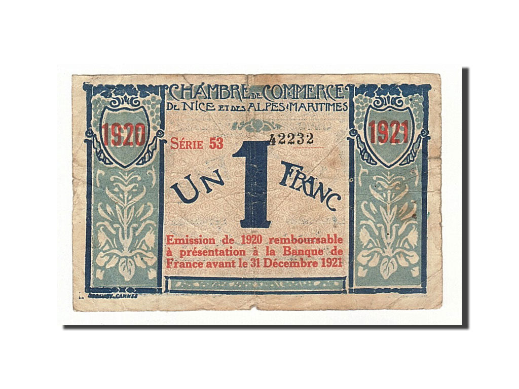 Banknote, Pirot:91-7, 1 Franc, 1917, France, VF(30-35), Nice