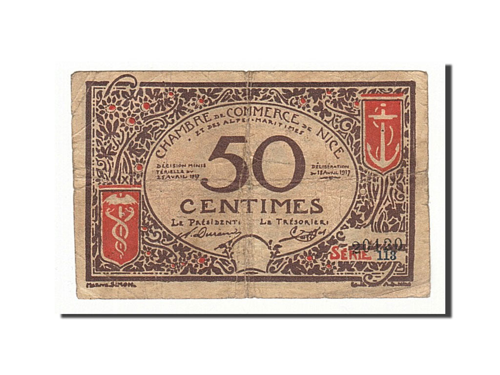 Banknote, Pirot:91-6, 50 Centimes, 1917, France, VF(20-25), Nice