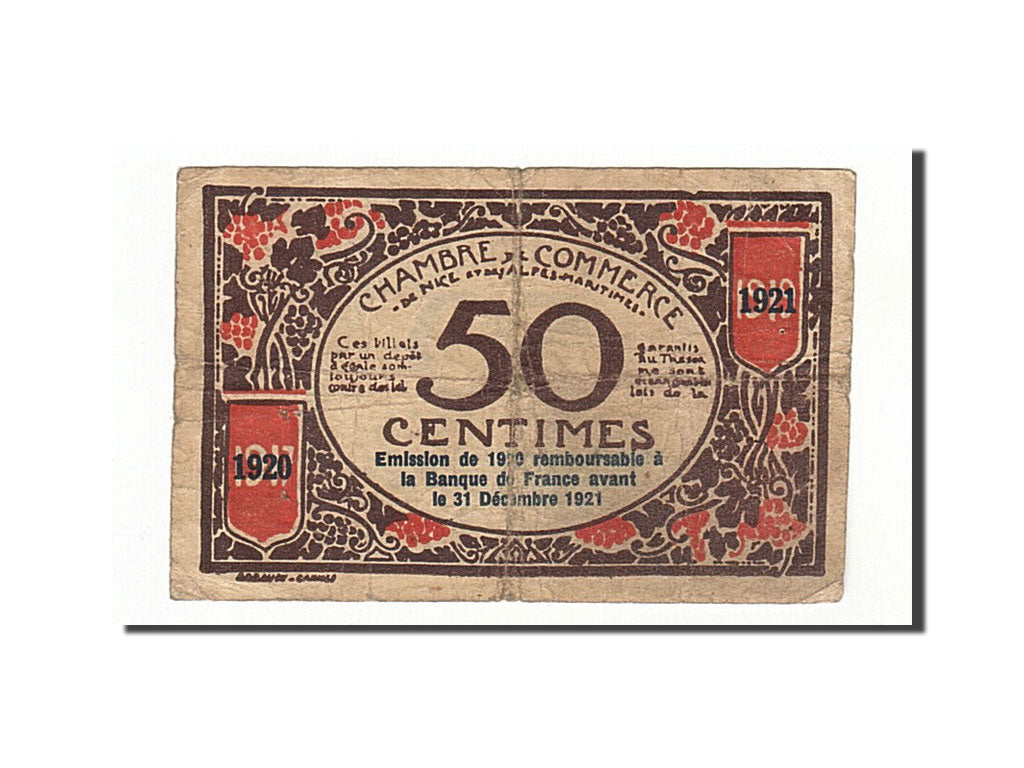 Banknote, Pirot:91-6, 50 Centimes, 1917, France, VF(20-25), Nice