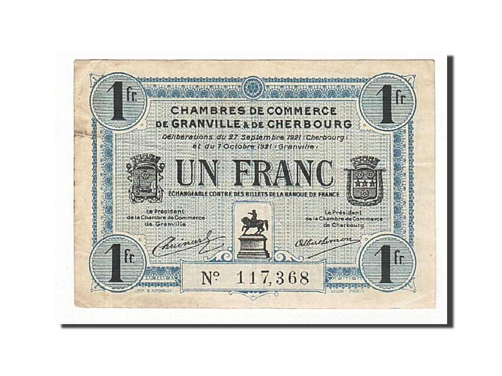 Biljet, Pirot:61-8, 1 Franc, 1921, Frankrijk, TTB, Granville et Cherbourg