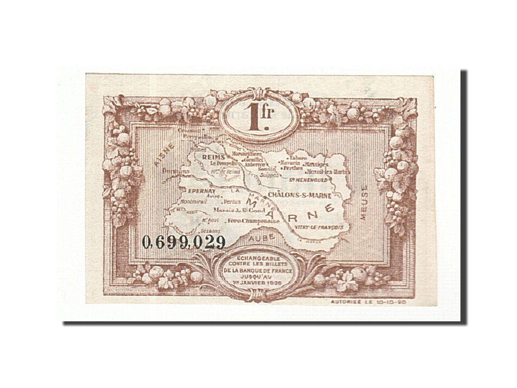 Banknote, Pirot:43-2, 1 Franc, 1920, France, AU(55-58), Reims