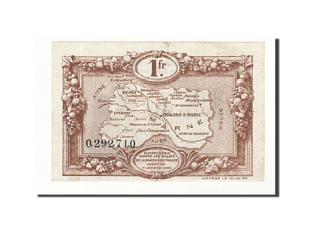 Geldschein, Frankreich, Reims, 1 Franc, 1920, VZ, Pirot:43-2