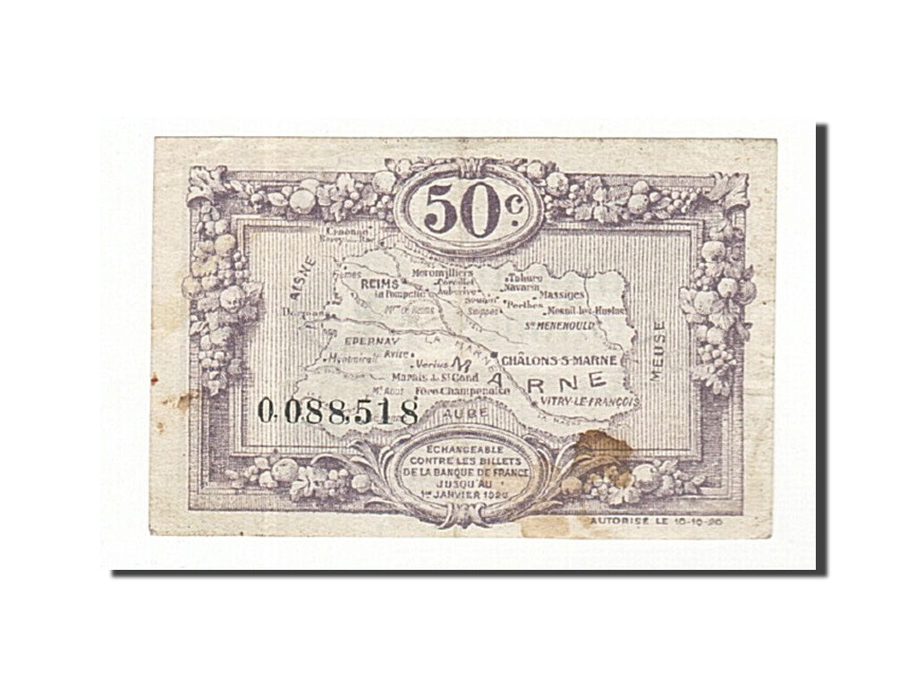 Billet, France, Reims, 50 Centimes, 1920, TB+, Pirot:43-1