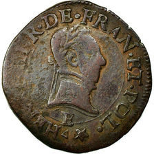 Coin, France, Double Tournois, 1580, Tours, VF(30-35), Copper, Sombart:4104