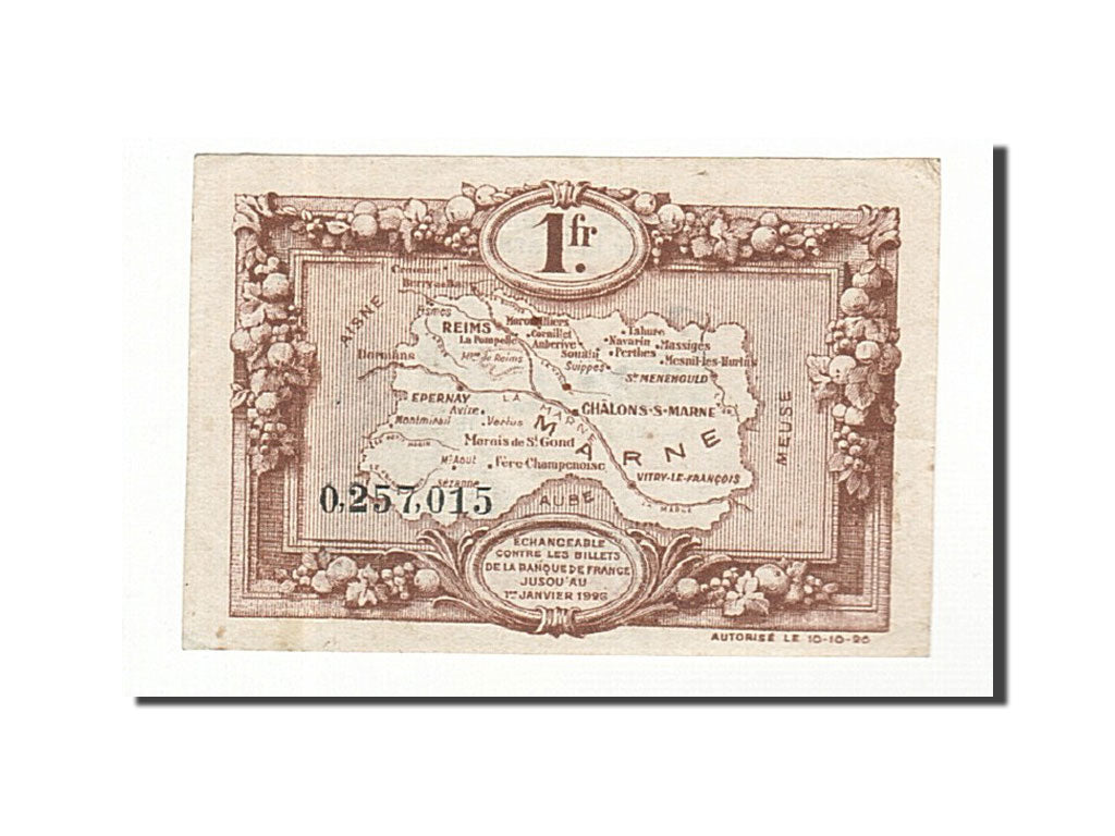 Banconote, Pirot:43-2, BB+, Reims, 1 Franc, 1920, Francia