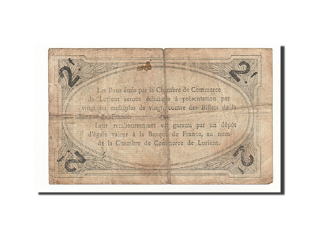 France, Lorient, 2 Francs, 1915, VF(20-25), Pirot:75-28
