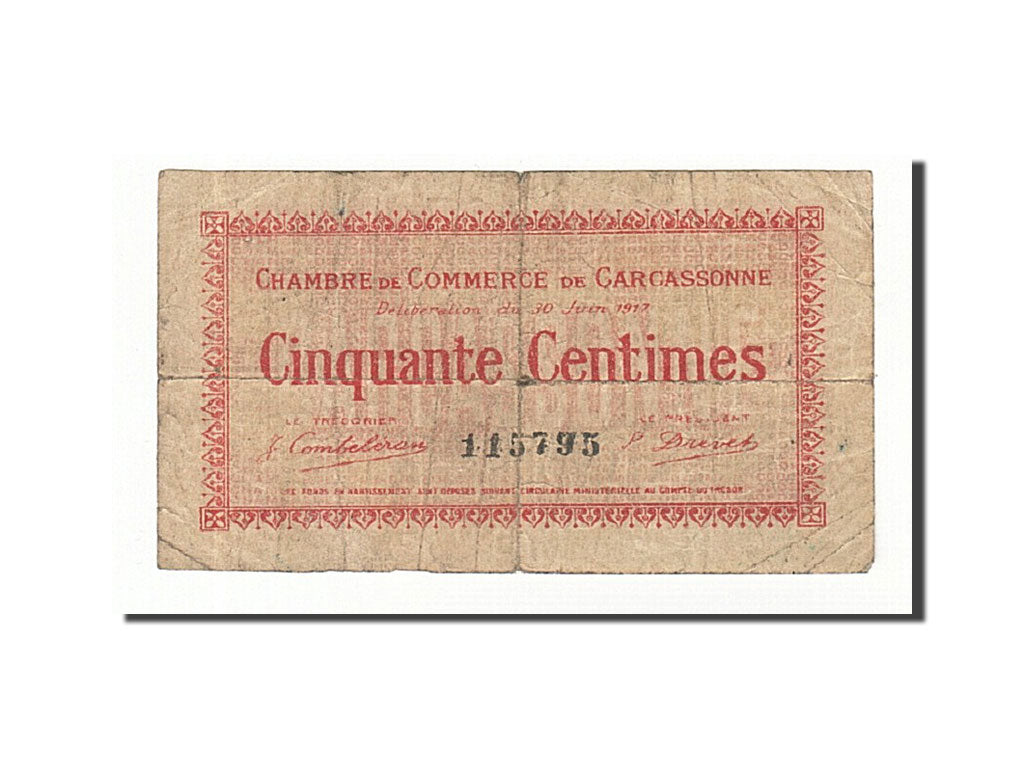 France, Carcassonne, 50 Centimes, 1917, VF(20-25), Pirot:38-11