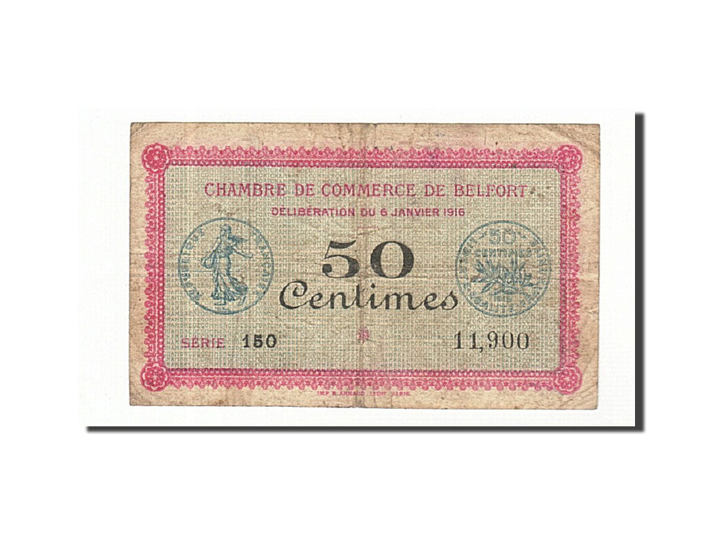 Francia, Belfort, 50 Centimes, 1916, MB, Pirot:23-17
