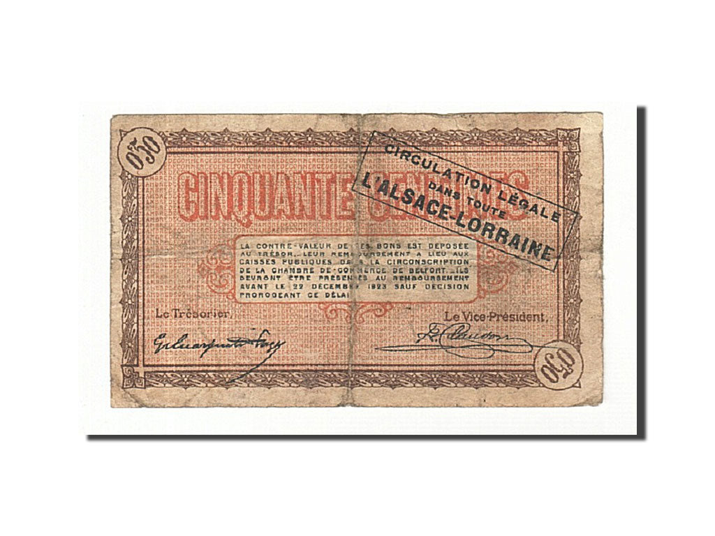 Francia, Belfort, 50 Centimes, 1918, MB, Pirot:23-48