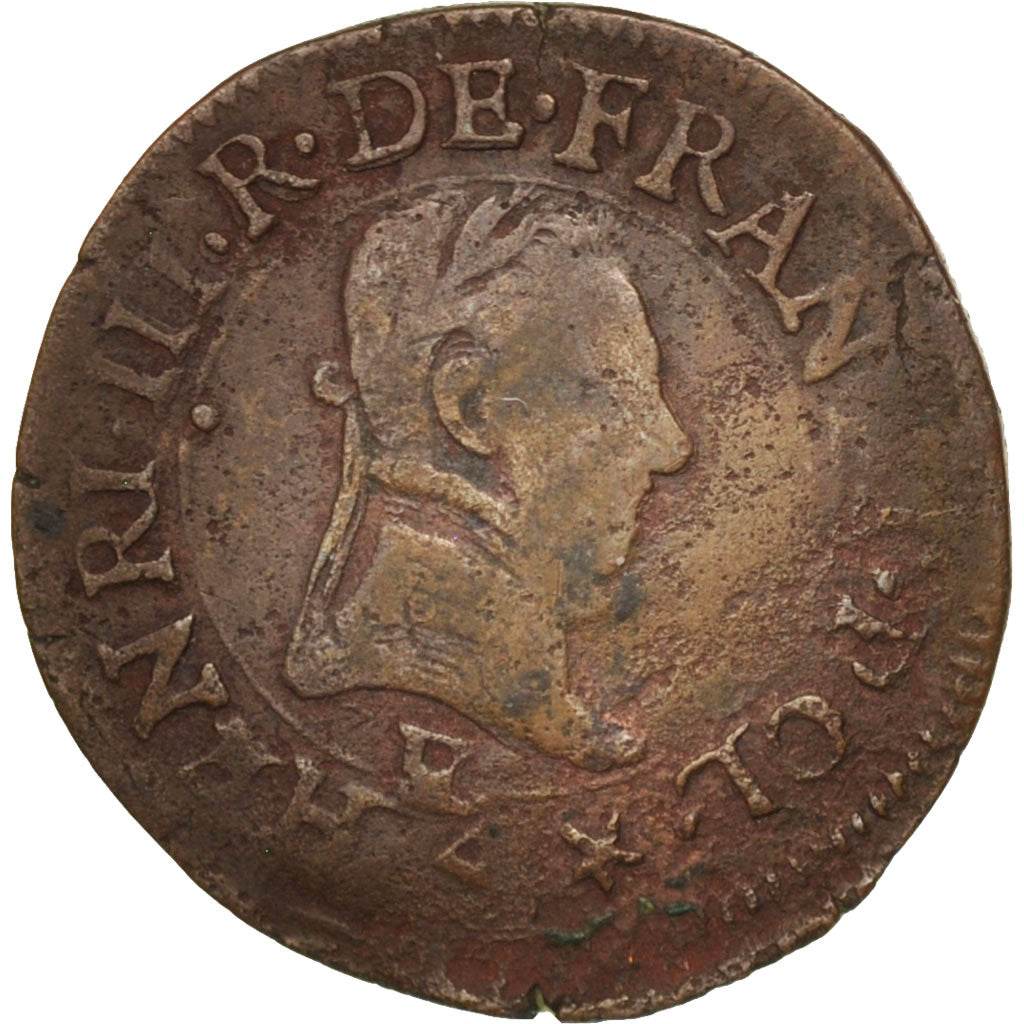 France, Double Tournois, 1580, Tours, VF(30-35), Copper, Sombart:4104