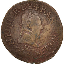 France, Double Tournois, 1580, Tours, VF(30-35), Copper, Sombart:4104