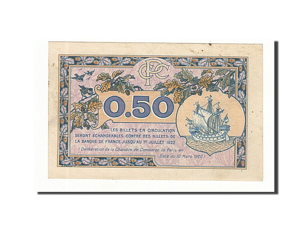 France, Paris, 50 Centimes, 1920, AU(55-58), Pirot:97-31