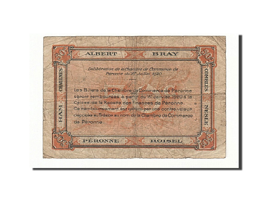 Banknote, Pirot:99-1, 50 Centimes, 1920, France, VF(20-25), Peronne