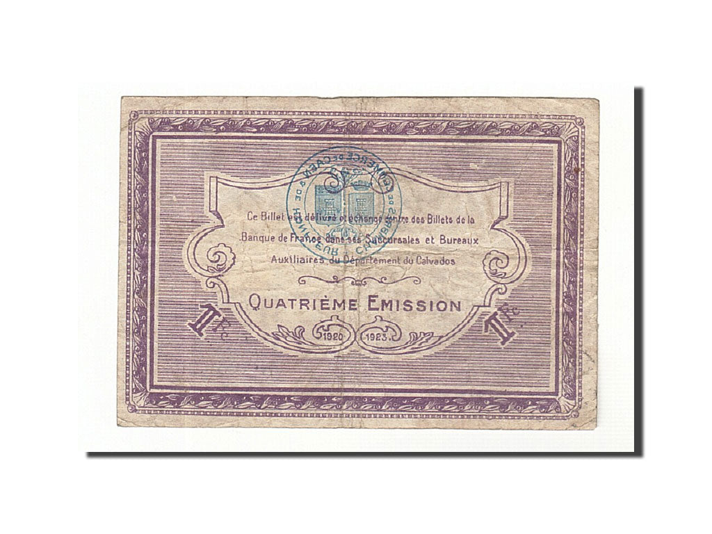 Banknote, Pirot:34-22, 1 Franc, 1920, France, EF(40-45), Caen et Honfleur