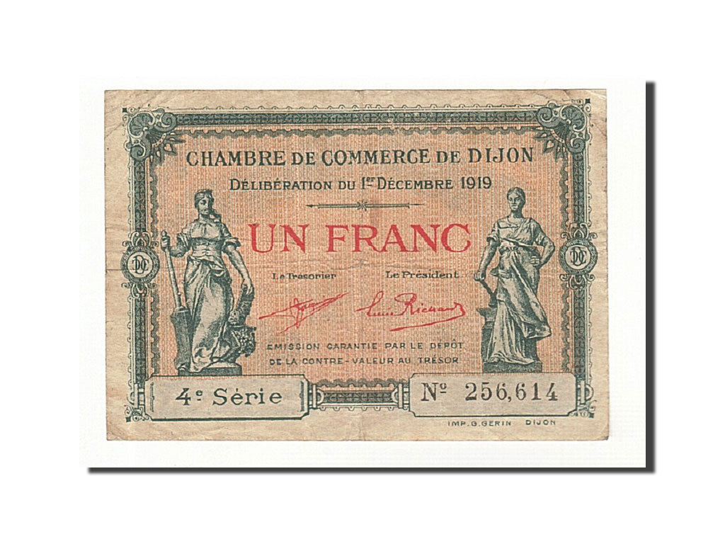 France, Dijon, 1 Franc, 1919, EF(40-45), Pirot:53-20