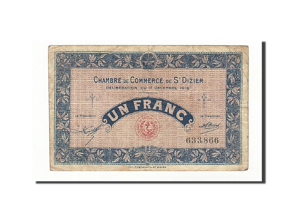 Banknote, Pirot:113-14, 1 Franc, 1916, France, VF(30-35), Saint-Dizier
