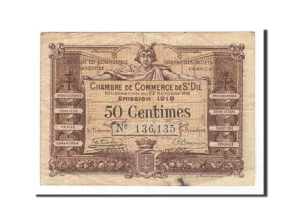 France, Saint-Dié, 50 Centimes, 1918, VF(20-25), Pirot:112-12