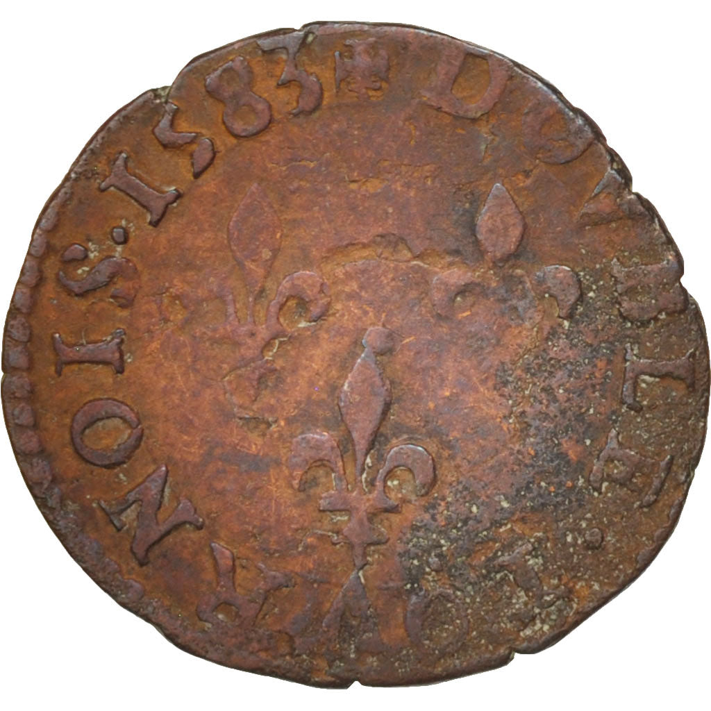 France, Double Tournois, 1583, Poitiers, TB, Cuivre, Sombart:4080