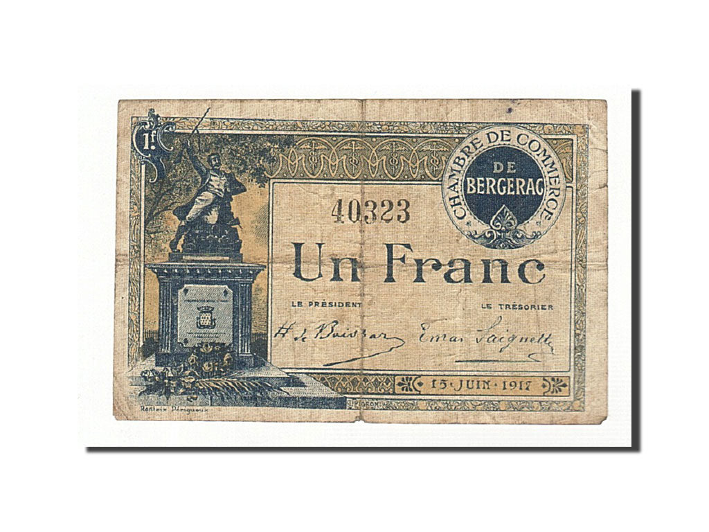 Banknote, Pirot:24-27, 1 Franc, 1917, France, VF(30-35), Bergerac