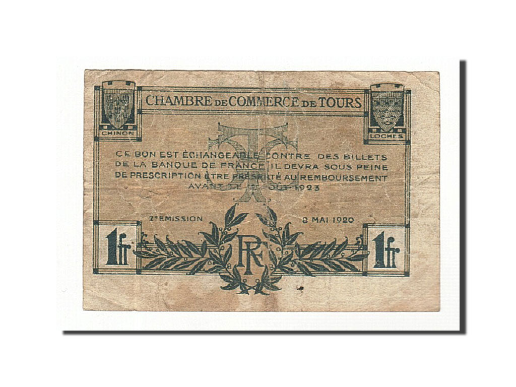 Banknote, Pirot:123-4, 1 Franc, 1920, France, VF(20-25), Tours