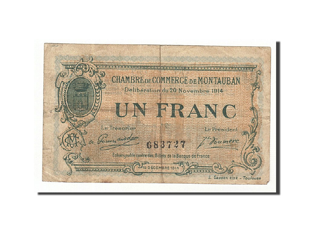 Banknote, Pirot:83-6, 1 Franc, 1914, France, VF(20-25), Montauban