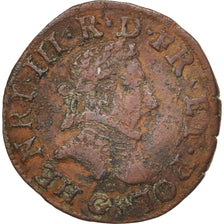 Frankreich, Double Tournois, 1586, Poitiers, VF(20-25), Copper, Sombart:4080